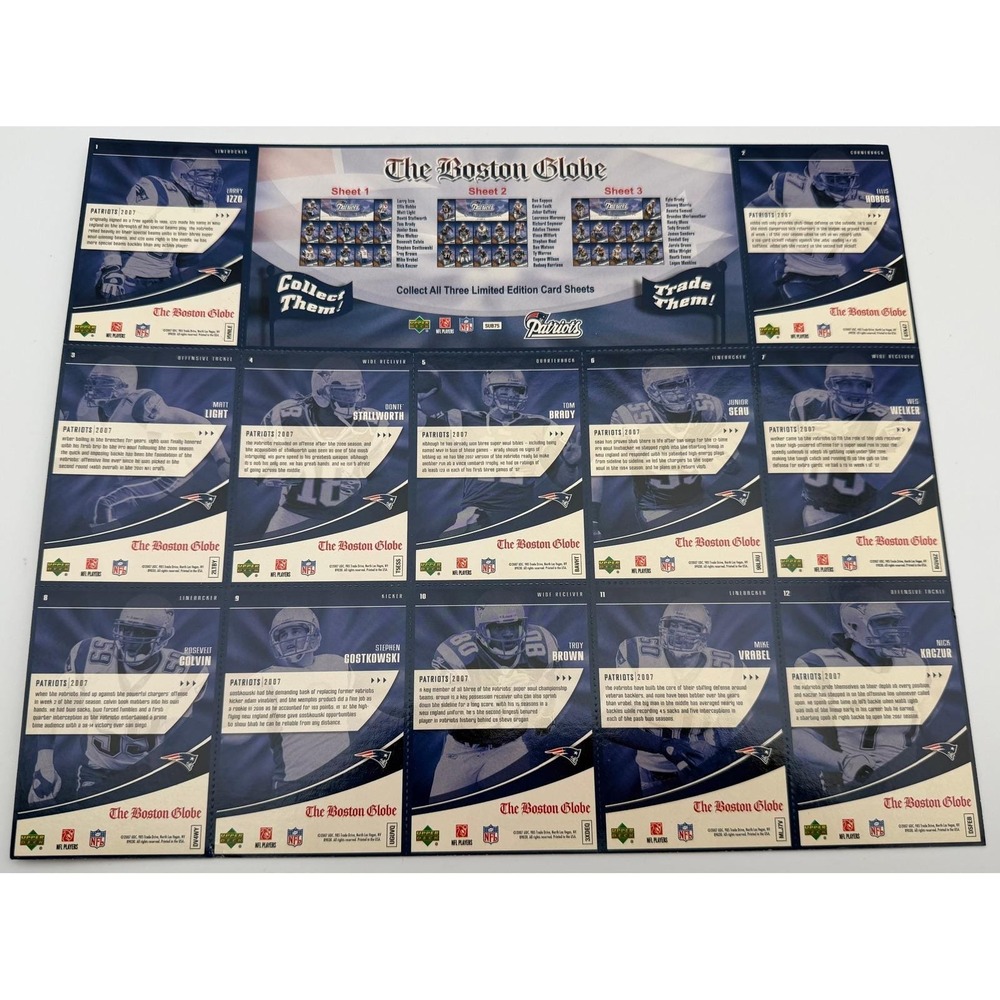 2007 Upper Deck New England Patriots Boston Globe Complete 3 Sheet Set Tom Brady - Picture 5 of 10